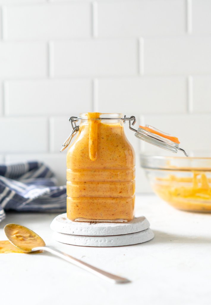 big mac sauce in a glass jar with a spoon