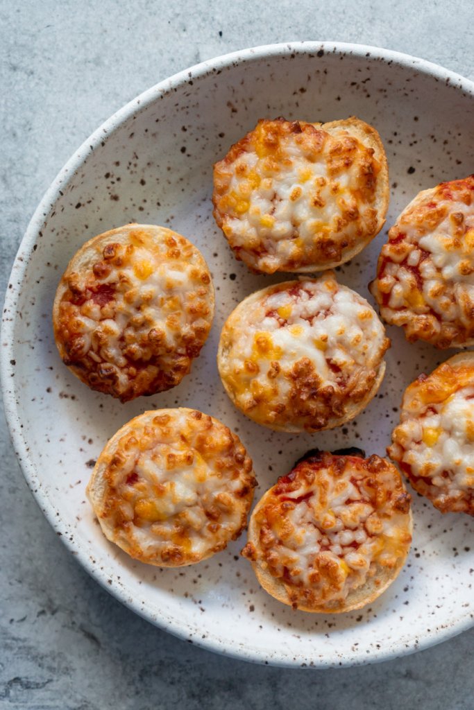 frozen air fryer bagel bites on a white plate