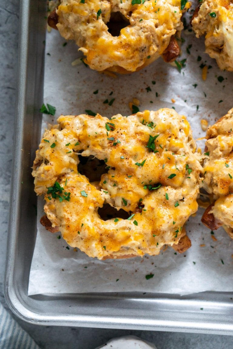 crab pretzels on a baking sheet