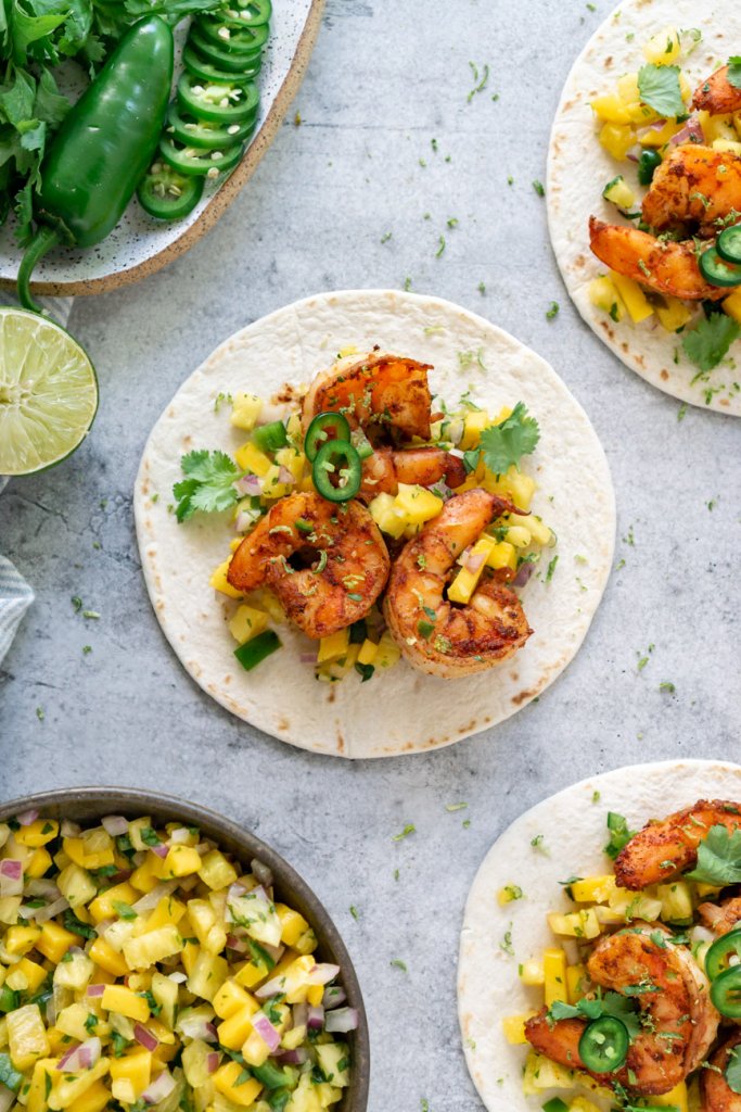 shrimp tacos with mango pineapple salsa