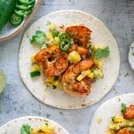 3 tacos with shrimp and mango salsa
