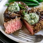 filet mignon sliced open on a plate