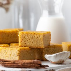golden sweet cornbread squares stacked