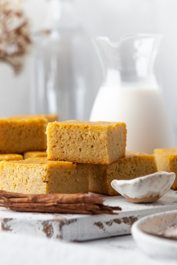 golden sweet cornbread squares stacked
