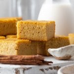 golden sweet cornbread squares with milk on the side