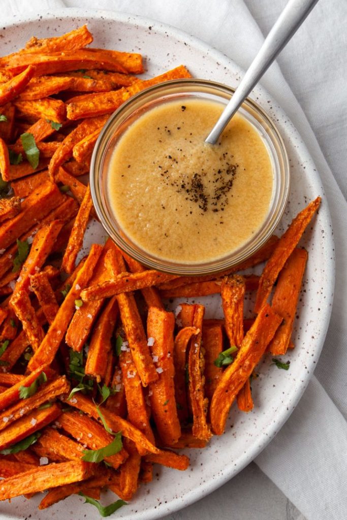 Baked Sweet Potato Fries With Tahini Dipping Sauce