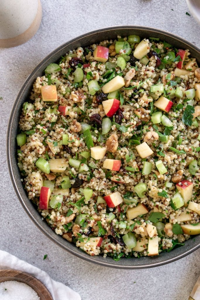 quinoa apple salad in a large serving bowl