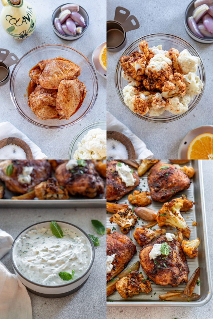 how to make baked chicken thighs and cauliflower