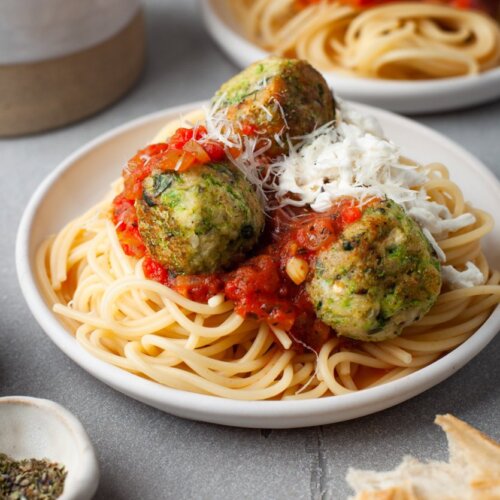 zucchini meatballs on a white plate