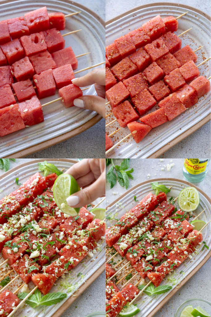 how to make watermelon tajin skewers