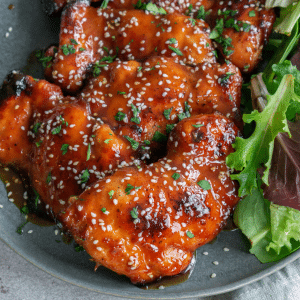 hoisin chicken thighs on a plate