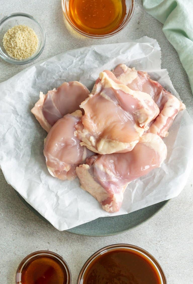 chicken thighs, hoisin sauce, honey, and sesame seeds