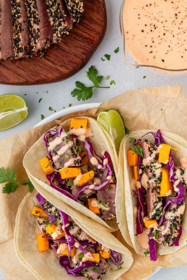 Seared Ahi Tuna Tacos With Mango - JZ Eats