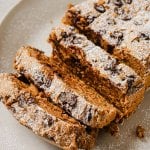 2 ingredient pumpkin bread sliced on a plate