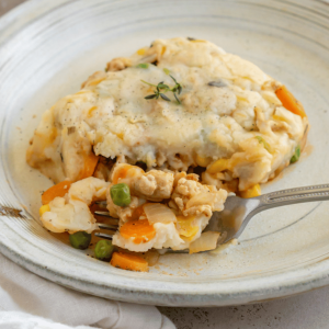 ground turkey shepherd's pie on a plate with a fork