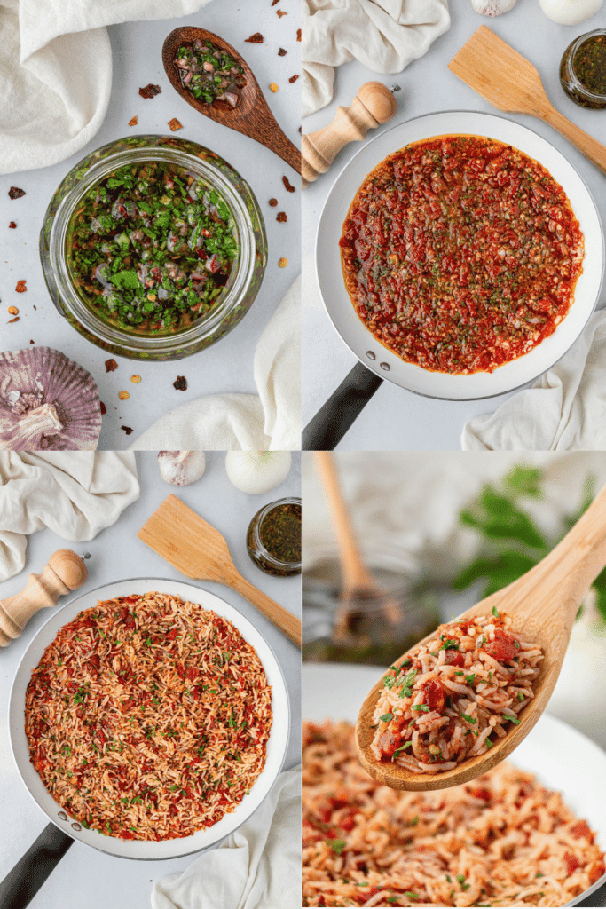 steps for how to make chimichurri rice