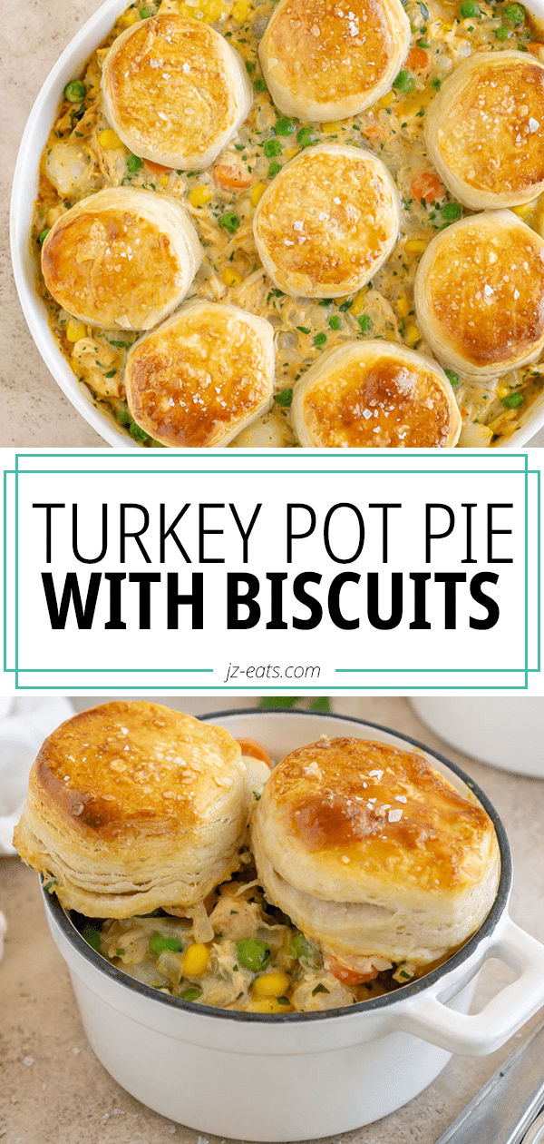 Turkey pot pie with biscuits pinterest long pin.