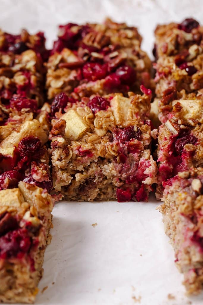 cranberry baked oatmeal squares close up