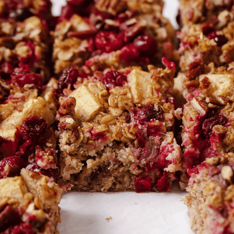 cranberry baked oatmeal squares close up