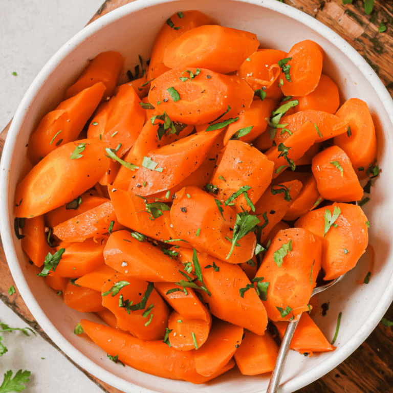 slow cooker carrots in a white bowl