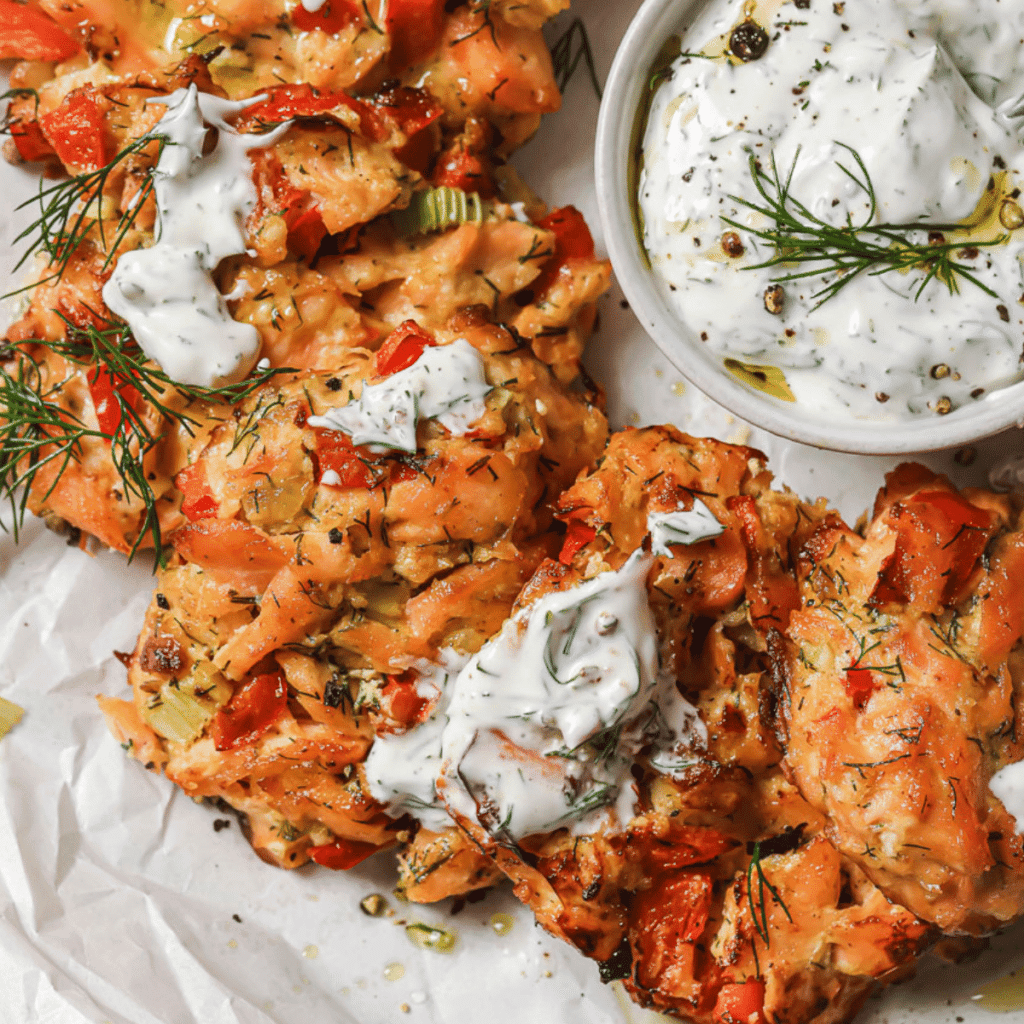 oven baked salmon patties with lemon dill sauce