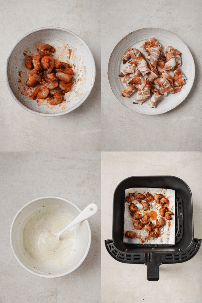 steps for how to make air fryer bacon wrapped shrimp
