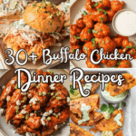 four photos of buffalo chicken dinner recipes in a collage