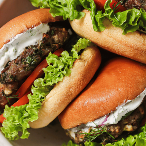 Close up of air fryer turkey burgers.