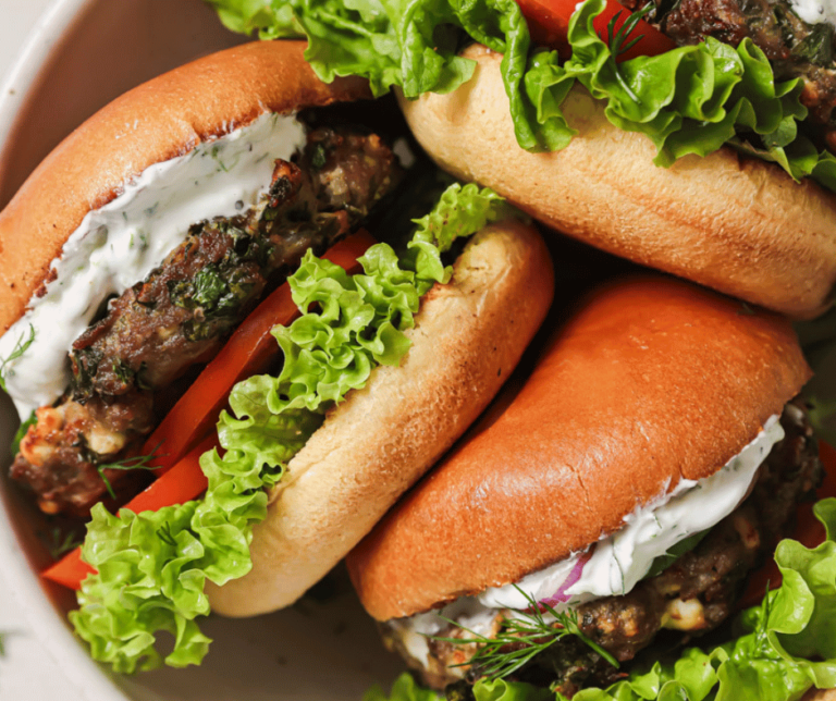 Close up of air fryer turkey burgers.