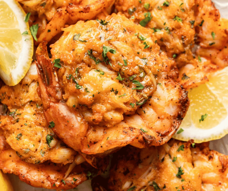 Close up of crab stuffed shrimp.