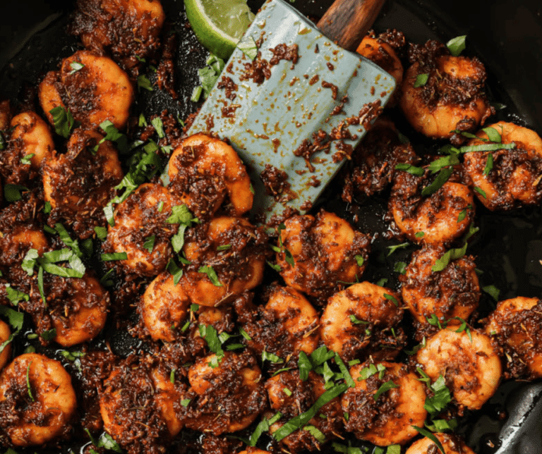 Close up of blackened shrimp.