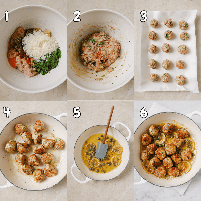 steps for how to make chicken piccata meatballs