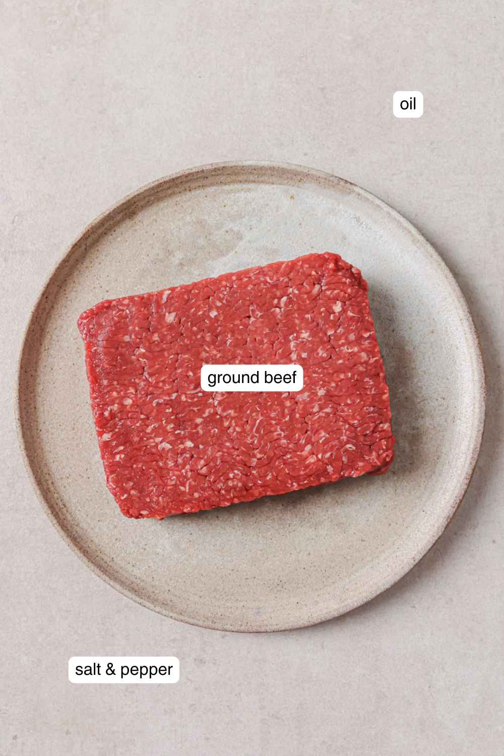 Labeled ingredients showing how to brown ground beef.