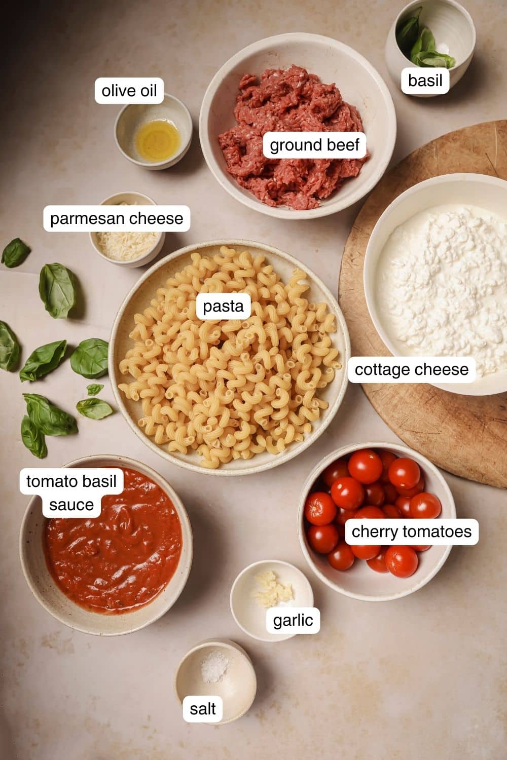 Labeled ingredients for high protein pasta.