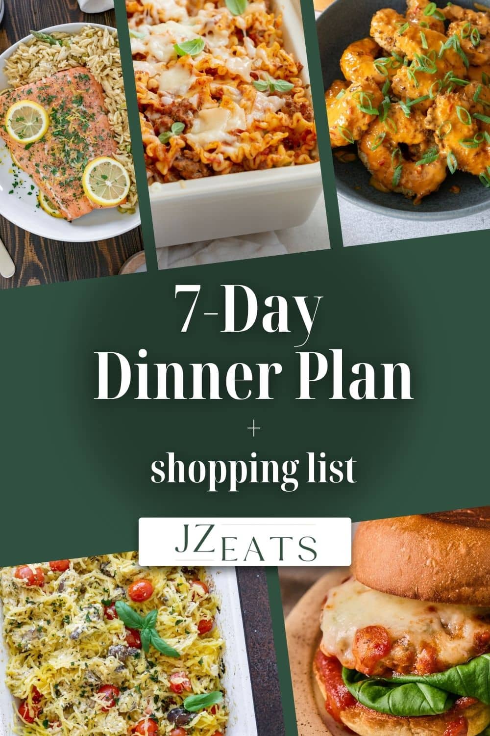 A collage of recipes with the title "7-day dinner plan".