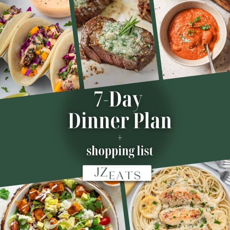 A collage of recipes with the title 7-day dinner plan.