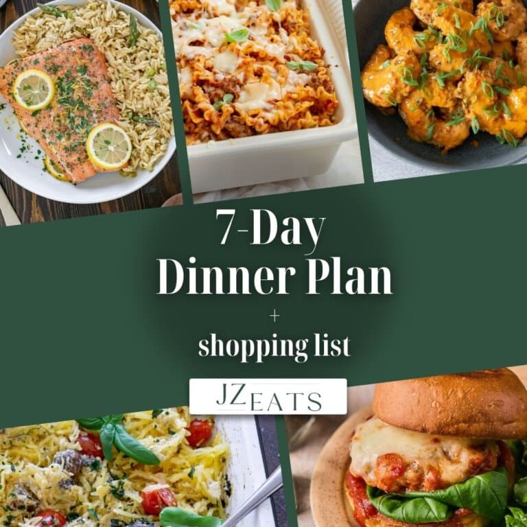 A collage of recipes with the title 7-day dinner plan.