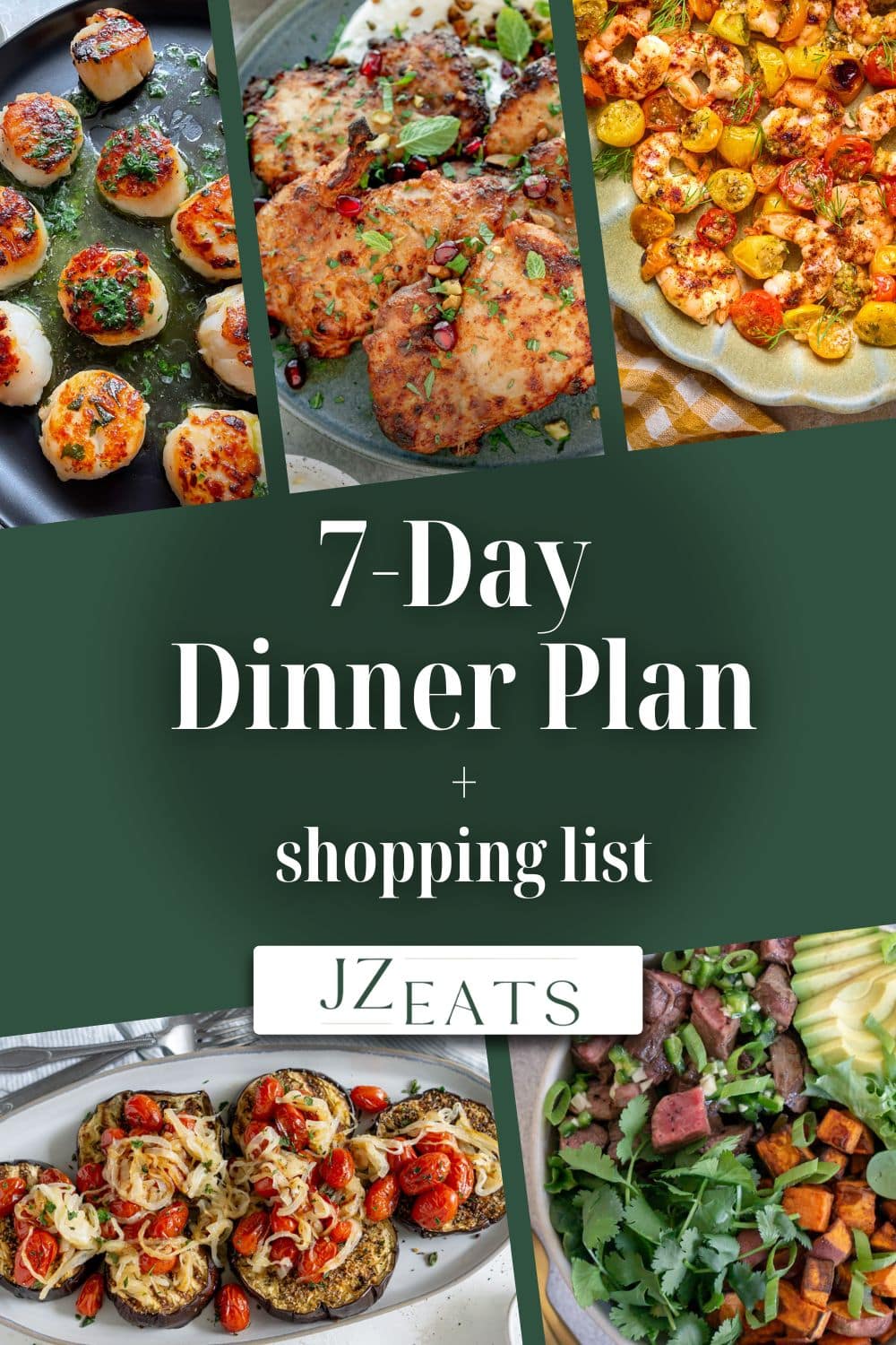 A collage of recipes with the title "7-day dinner plan."