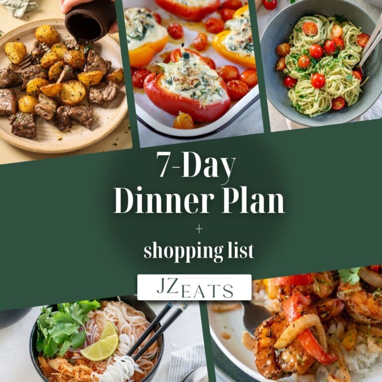 A collage of recipes titled "7-Day Dinner Plan."