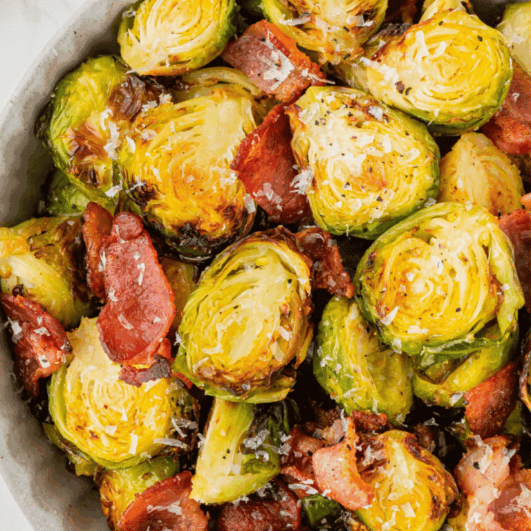 cook brussels sprouts and bacon in a bowl