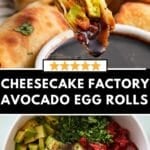 Dipping an avocado egg roll in sauce.