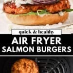 Air fryer salmon burger pinterest pin.