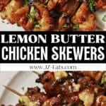 Two photos of air fryer chicken skewers in a pinterest pin.