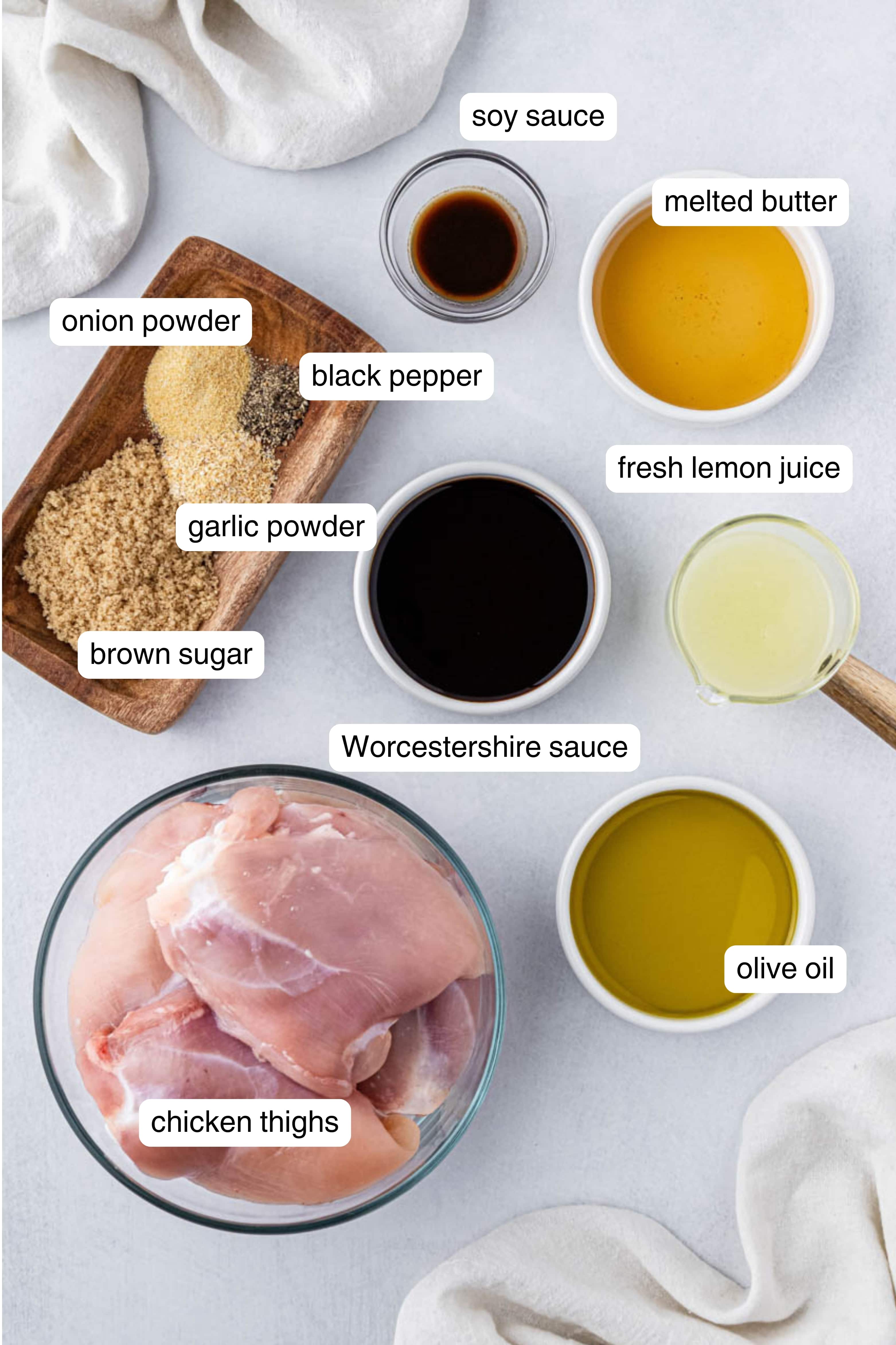 ingredients laid out and labeled for the recipe