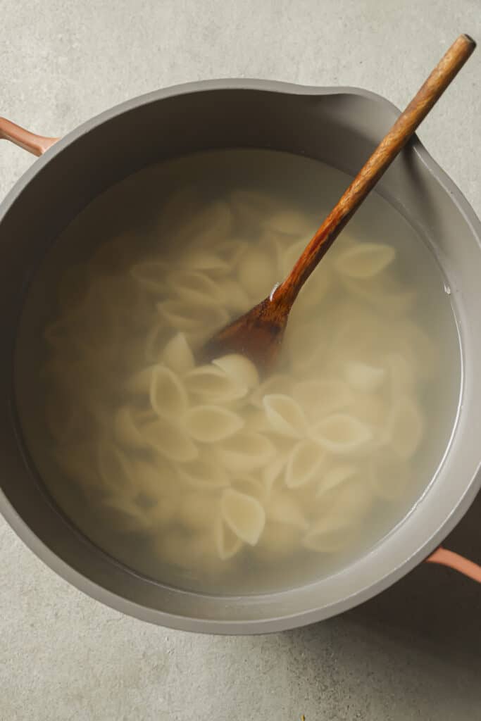 Pasta boiling in a large pot.