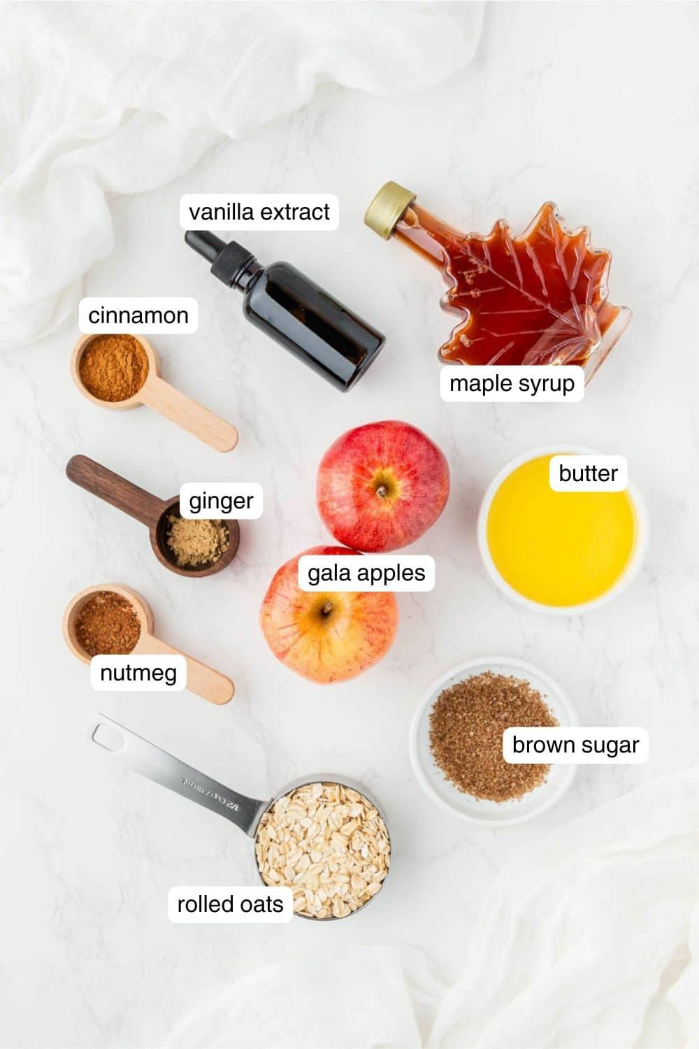 Labelled ingredients for air fryer baked apples.