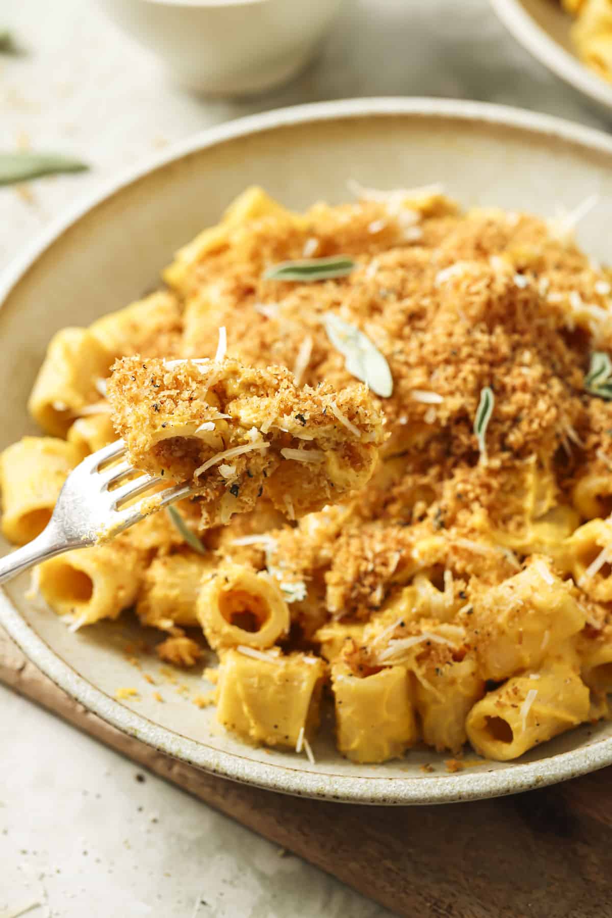 Forkful of butternut squash pasta.