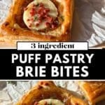 Cozy serving plate of caramelized onion and brie tartlets garnished with fresh thyme and coarse salt, paired with wine for an elegant appetizer bite.