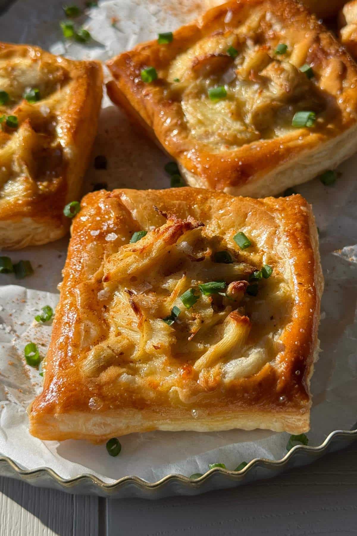 Crab puffs on a serving tray.