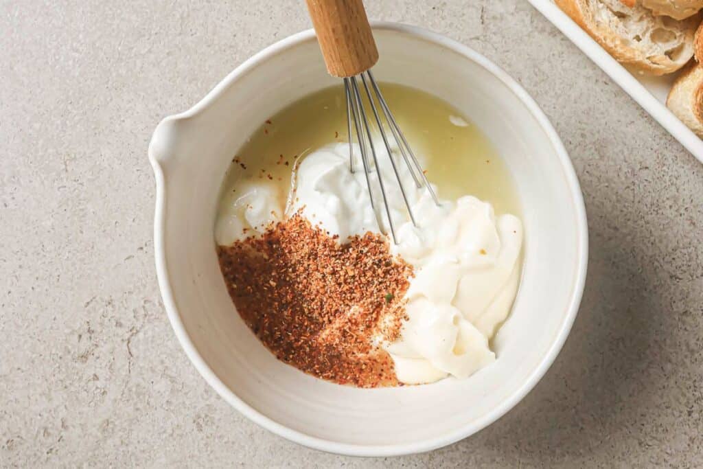 making the tajin-lime dressing for mexican chicken salad